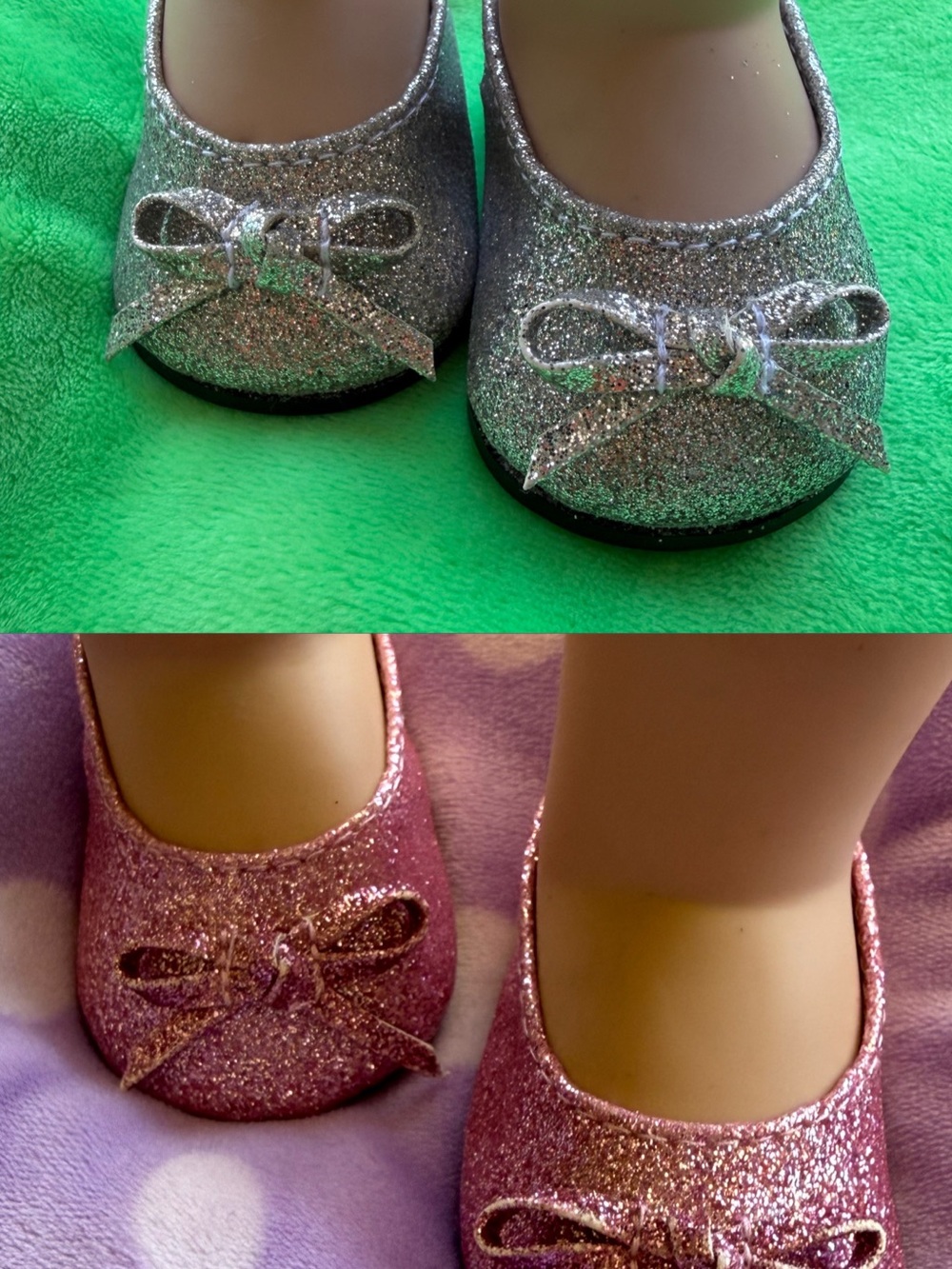 American Girl Doll '18 Glitter Bow Doll Ballet Flats in Silver and Pink